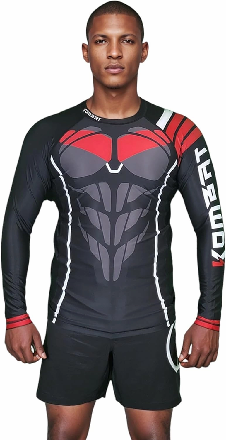 KOMBAT USA Knight Wing Rash Guard for Men | Mens Long Sleeve Nogi - Jiu Jitsu - MMA | Compression Shirt | BJJ Rash Guards