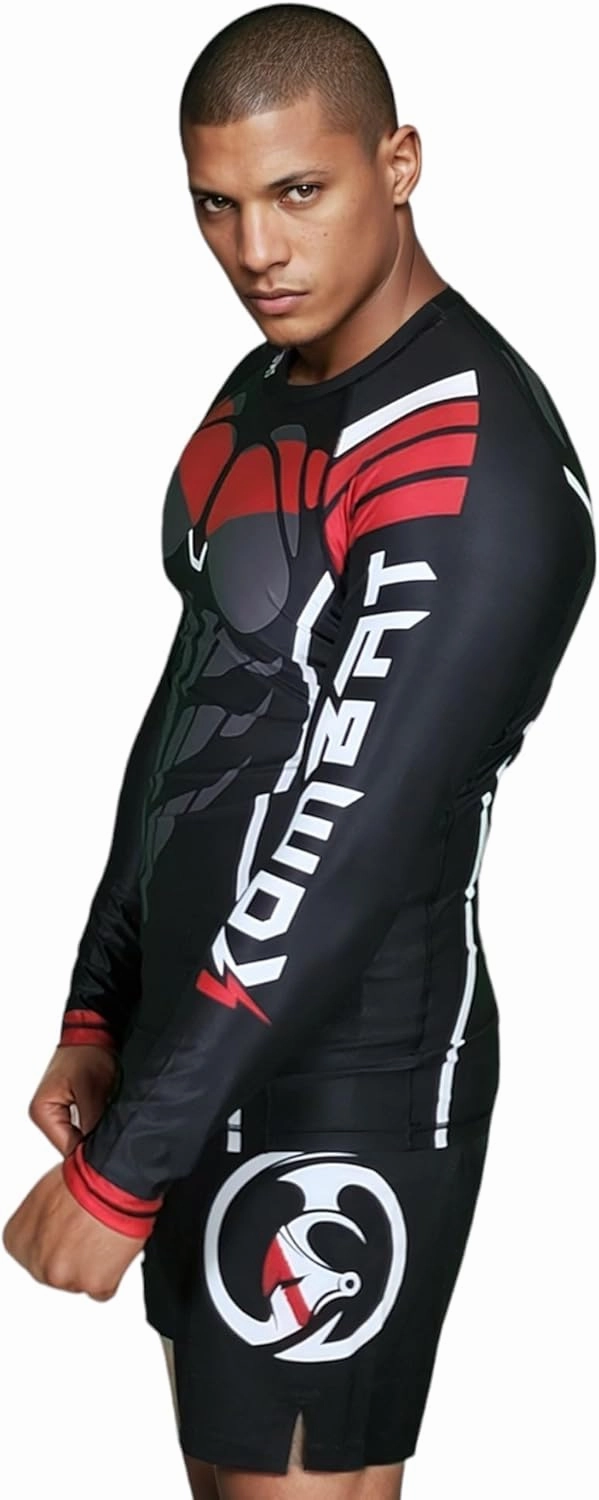 KOMBAT USA Knight Wing Rash Guard for Men | Mens Long Sleeve Nogi - Jiu Jitsu - MMA | Compression Shirt | BJJ Rash Guards