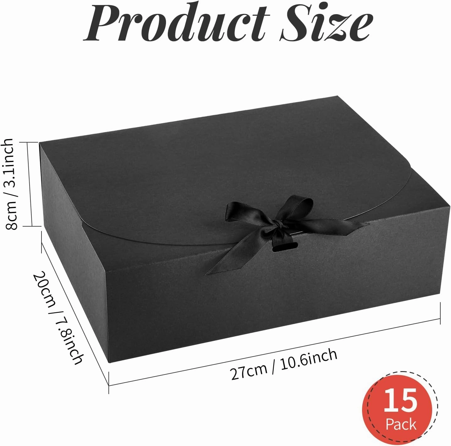 Kucoele 15 PCS Gift Boxes with Lids for Presents, 10.6 x 7.8 x 3.1 Inches Black Bridesmaid Proposal Boxes with Ribbons for Wedding, Birthday, Party and Bride Shower Packaging