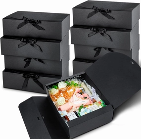 Kucoele 15 PCS Gift Boxes with Lids for Presents, 10.6 x 7.8 x 3.1 Inches Black Bridesmaid Proposal Boxes with Ribbons for Wedding, Birthday, Party and Bride Shower Packaging