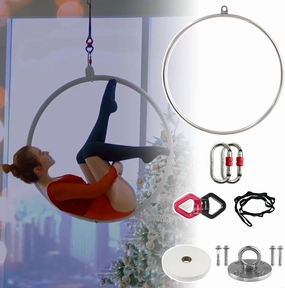 Kunovo Single Point Aerial Yoga Hoop, Lyra Ring Set Include 1 Aerial Hoop, 1 Swivel Buckle, 1 Wall Buckle, 2 Carabiners, 1 Nylon Strap, 1 Anti-Slip Tape