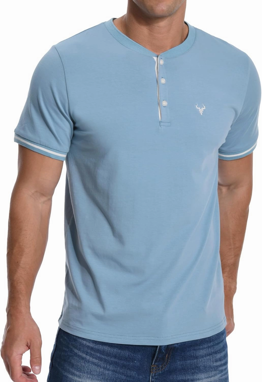 KUYIGO Men's Henley Shirts Short Sleeve Casual Button Cotton Embroidery Fashion Lightweight T-Shirts Tops