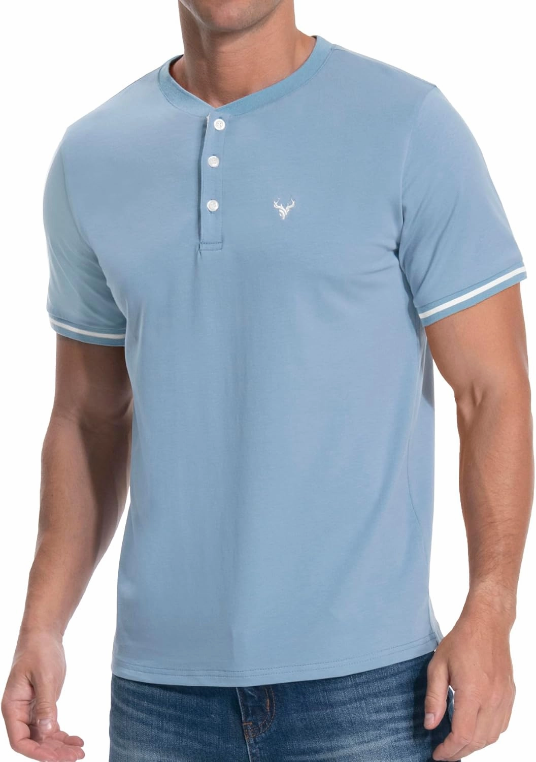 KUYIGO Men's Henley Shirts Short Sleeve Casual Button Cotton Embroidery Fashion Lightweight T-Shirts Tops