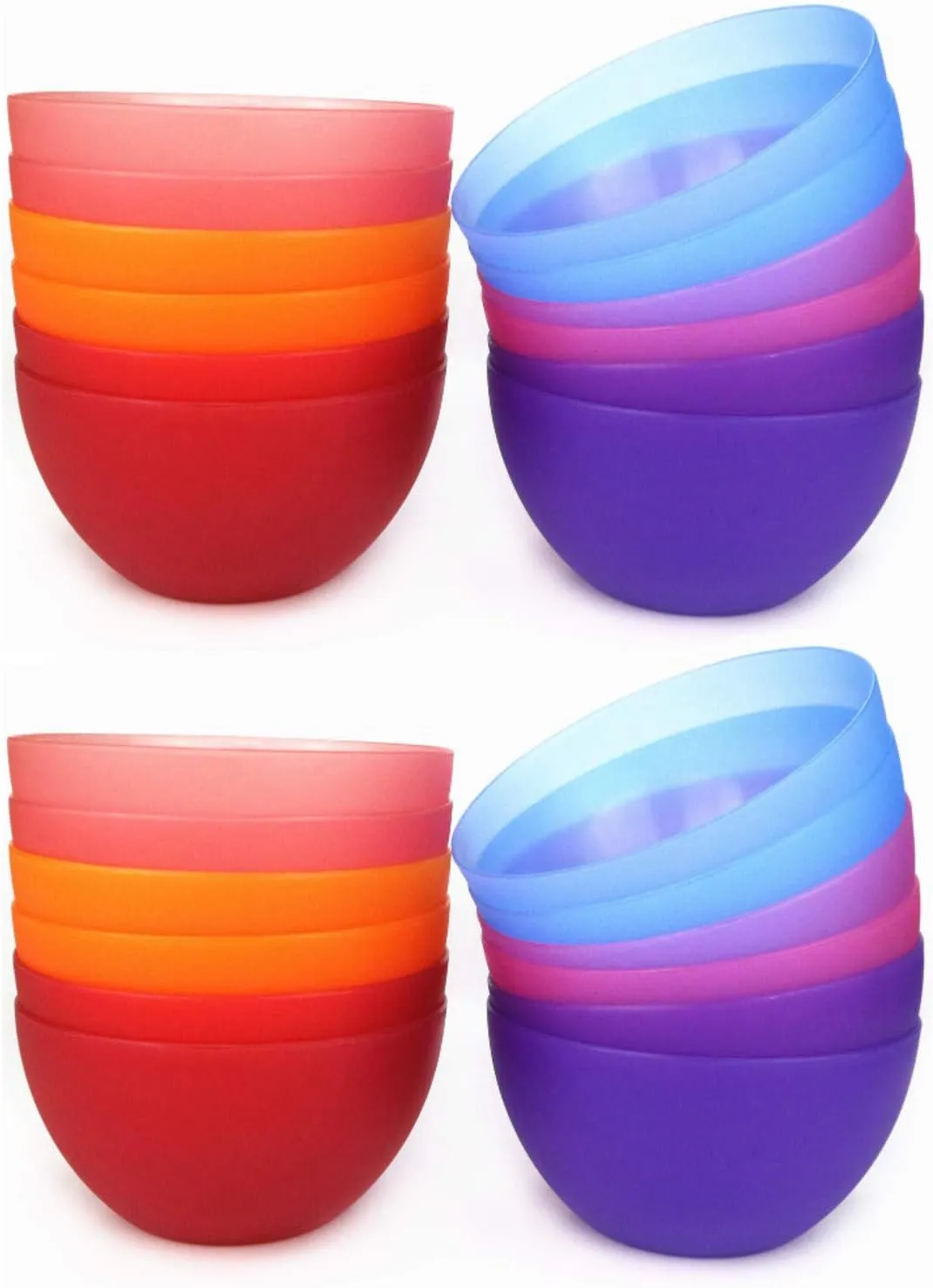 KX-WARE Plastic Bowls set of 24 - Unbreakable and Reusable 32oz/6 inch Plastic Cereal/Soup/Salad Bowls in 6 Assorted Color | Dishwasher Safe, BPA Free