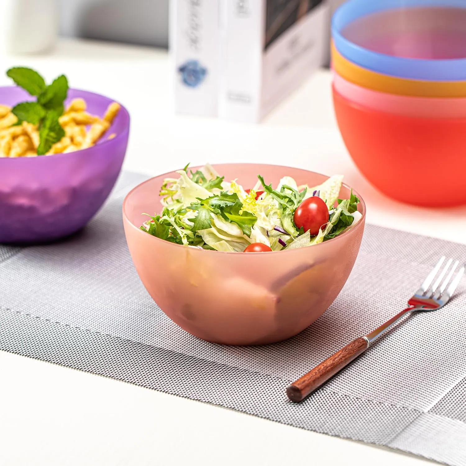 KX-WARE Plastic Bowls set of 24 - Unbreakable and Reusable 32oz/6 inch Plastic Cereal/Soup/Salad Bowls in 6 Assorted Color | Dishwasher Safe, BPA Free