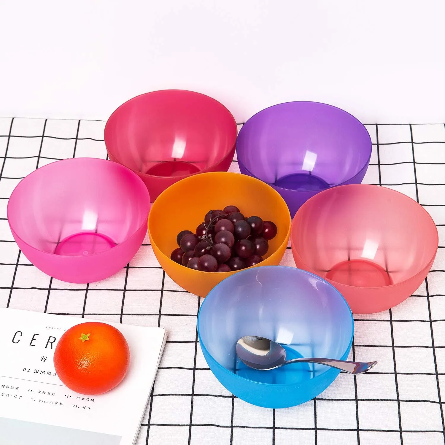 KX-WARE Plastic Bowls set of 24 - Unbreakable and Reusable 32oz/6 inch Plastic Cereal/Soup/Salad Bowls in 6 Assorted Color | Dishwasher Safe, BPA Free