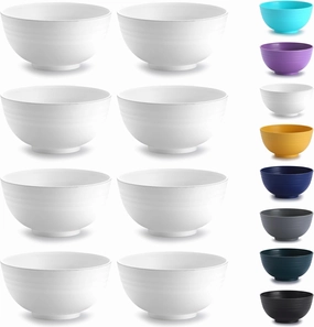 Kyraton Plastic Cereal Bowls 8 Pieces 26 oz, Unbreakable And Reusable Light Weight Bowl For Rice Noodle Soup Snack Salad Fruit, Dishwasher Safe