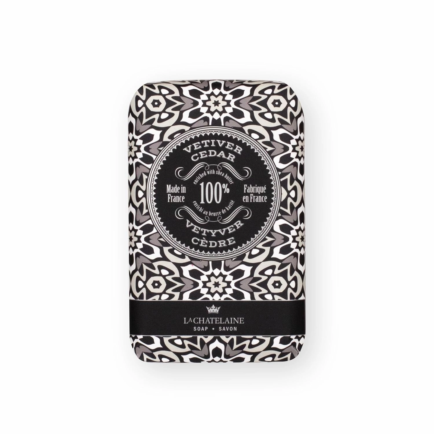 La Chatelaine Soap Supply Tin Gift Set |Unisex, Men, Women| Plant-based shea butter bar soaps | Made in France | Natural and Organic | Large soap bars | Set of 6, 8.8 oz./250g bars - Gray Mosaic