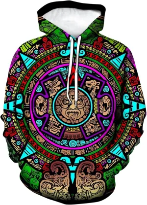 LAOLIUSN Men's Aztec Hoodie with Mayan Totems Design Mexican Themed Printed Sweatshirt