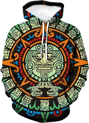 LAOLIUSN Men's Aztec Hoodie with Mayan Totems Design Mexican Themed Printed Sweatshirt