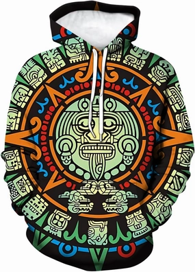 LAOLIUSN Men's Aztec Hoodie with Mayan Totems Design Mexican Themed Printed Sweatshirt