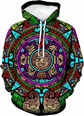 LAOLIUSN Men's Aztec Hoodie with Mayan Totems Design Mexican Themed Printed Sweatshirt