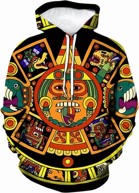 LAOLIUSN Men's Aztec Hoodie with Mayan Totems Design Mexican Themed Printed Sweatshirt