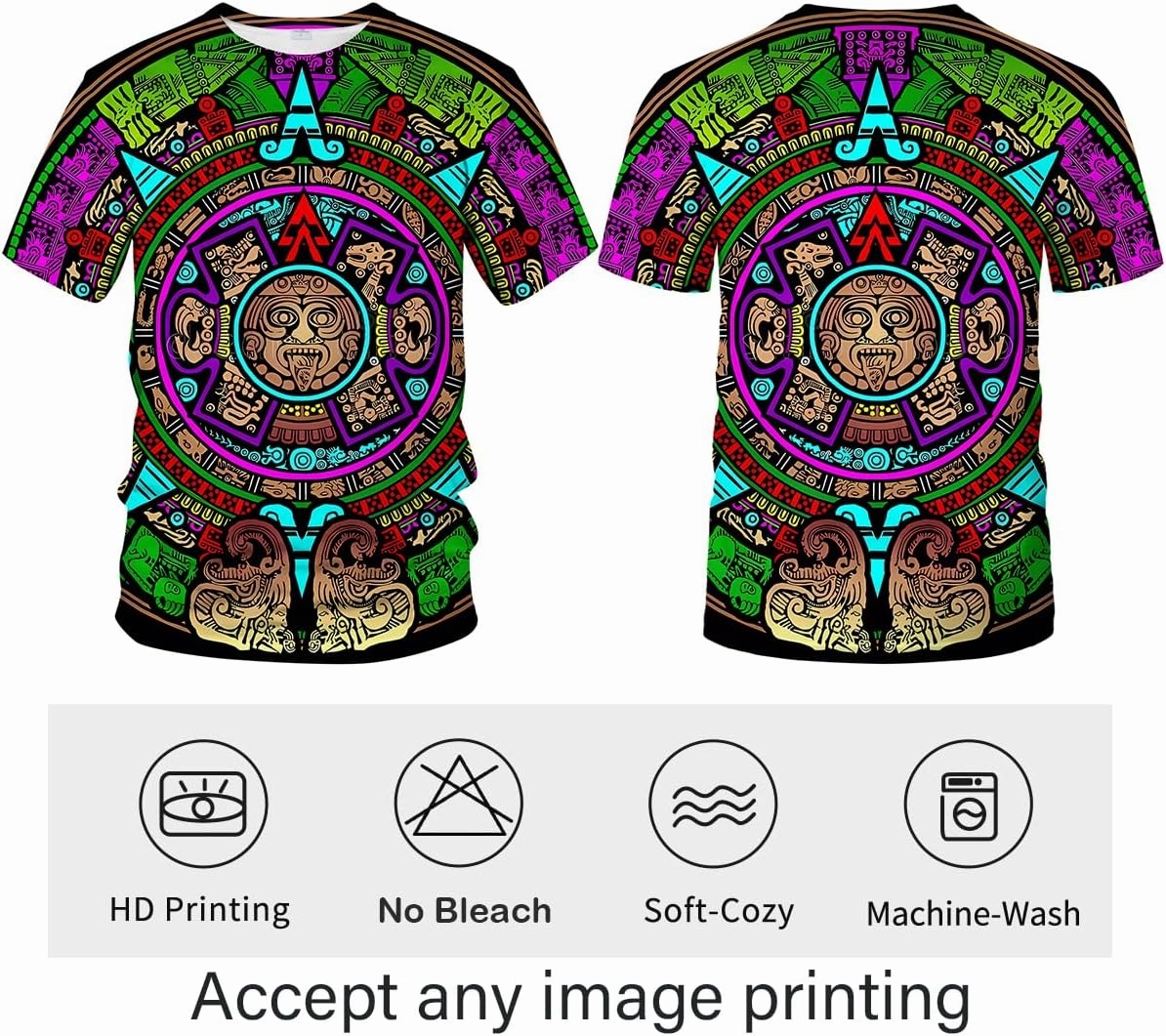 LAOLIUSN Men's Aztec T-Shirt with Mayan Totems Design Mexican Themed Printed Tee