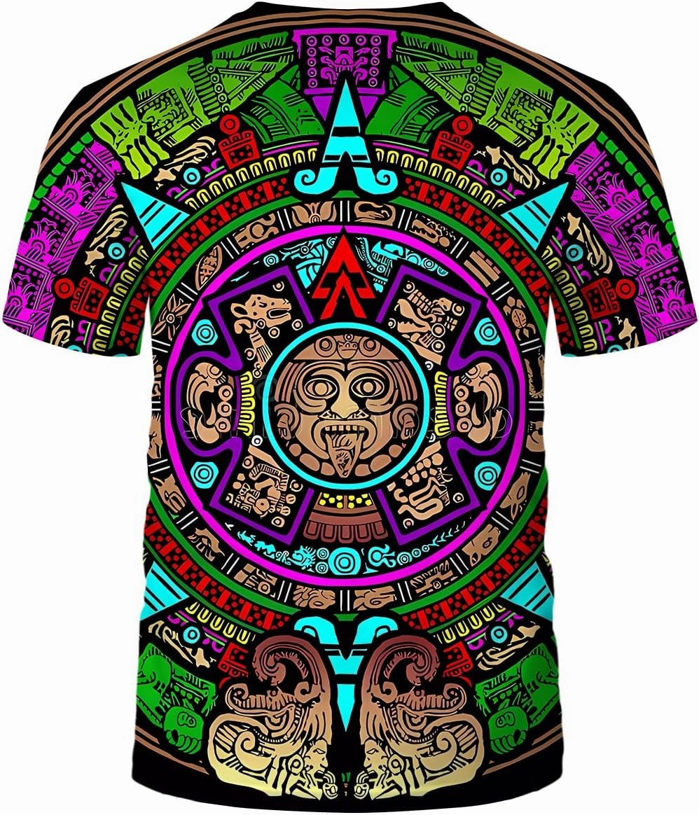 LAOLIUSN Men's Aztec T-Shirt with Mayan Totems Design Mexican Themed Printed Tee