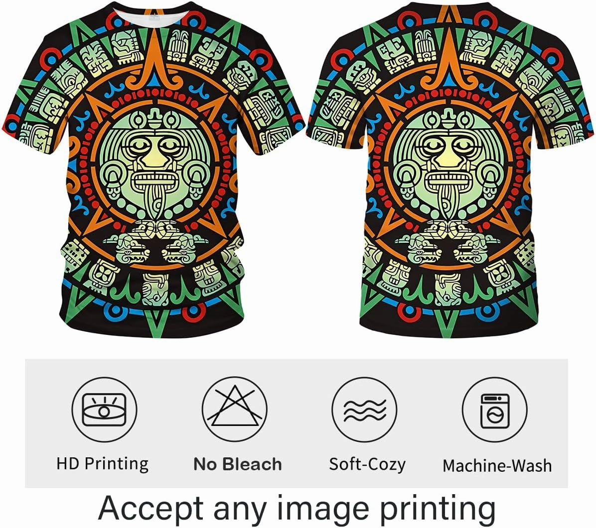 LAOLIUSN Men's Aztec T-Shirt with Mayan Totems Design Mexican Themed Printed Tee