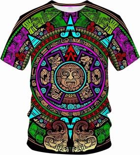 LAOLIUSN Men's Aztec T-Shirt with Mayan Totems Design Mexican Themed Printed Tee