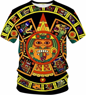 LAOLIUSN Men's Aztec T-Shirt with Mayan Totems Design Mexican Themed Printed Tee