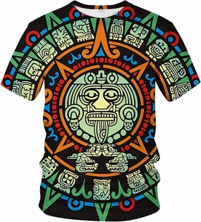 LAOLIUSN Men's Aztec T-Shirt with Mayan Totems Design Mexican Themed Printed Tee