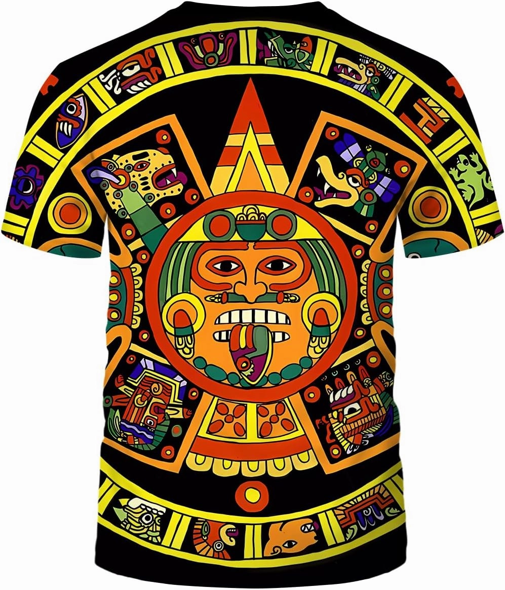 LAOLIUSN Men's Aztec T-Shirt with Mayan Totems Design Mexican Themed Printed Tee