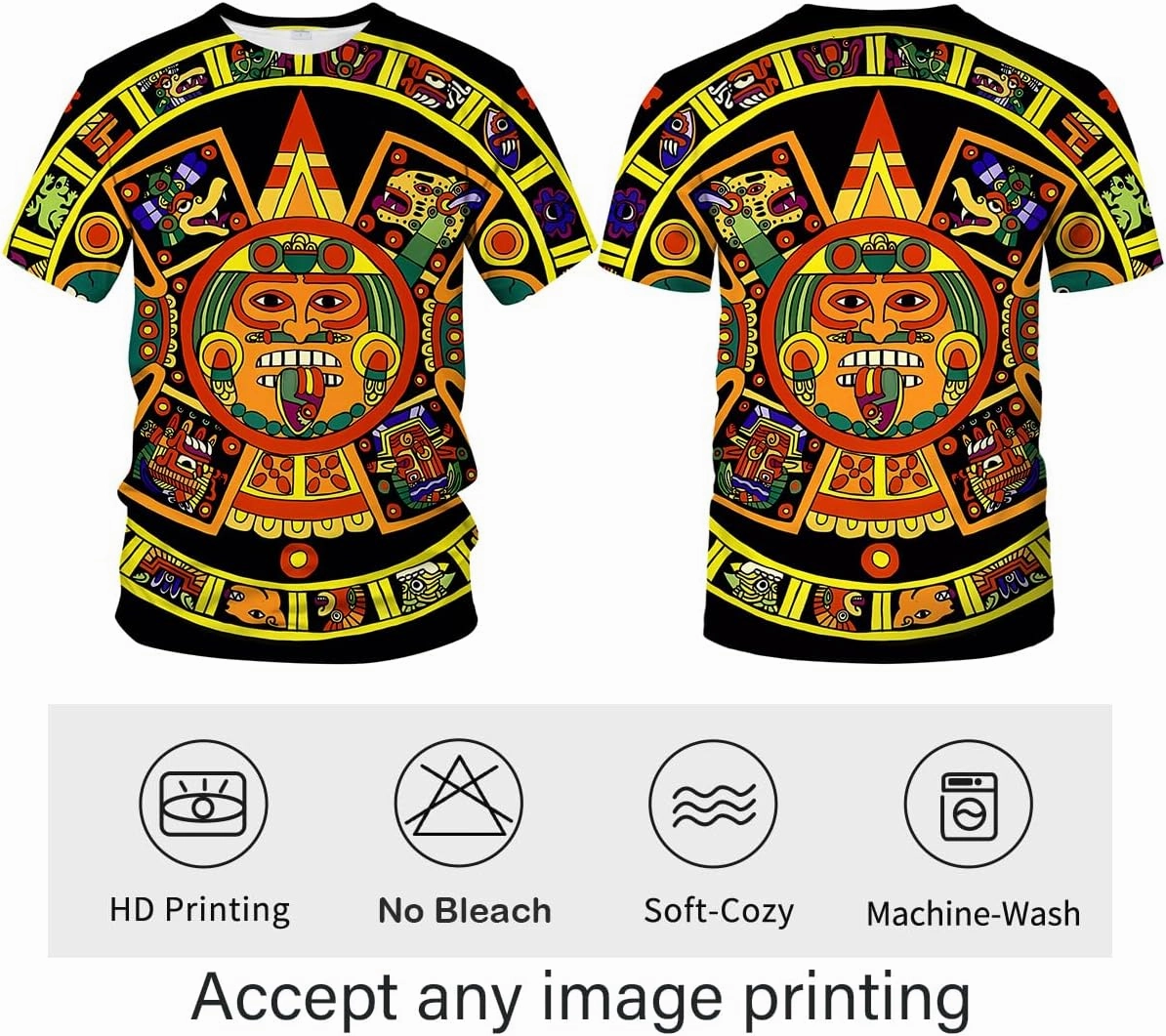 LAOLIUSN Men's Aztec T-Shirt with Mayan Totems Design Mexican Themed Printed Tee