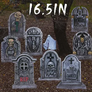 Large Halloween Tombstone Yard Sign 16.5 inch, 8 PCS Tombstones for Graves Halloween Gravestone Lawn Signs With Stakes Halloween Outdoor Decor Yard Decorations Waterproof