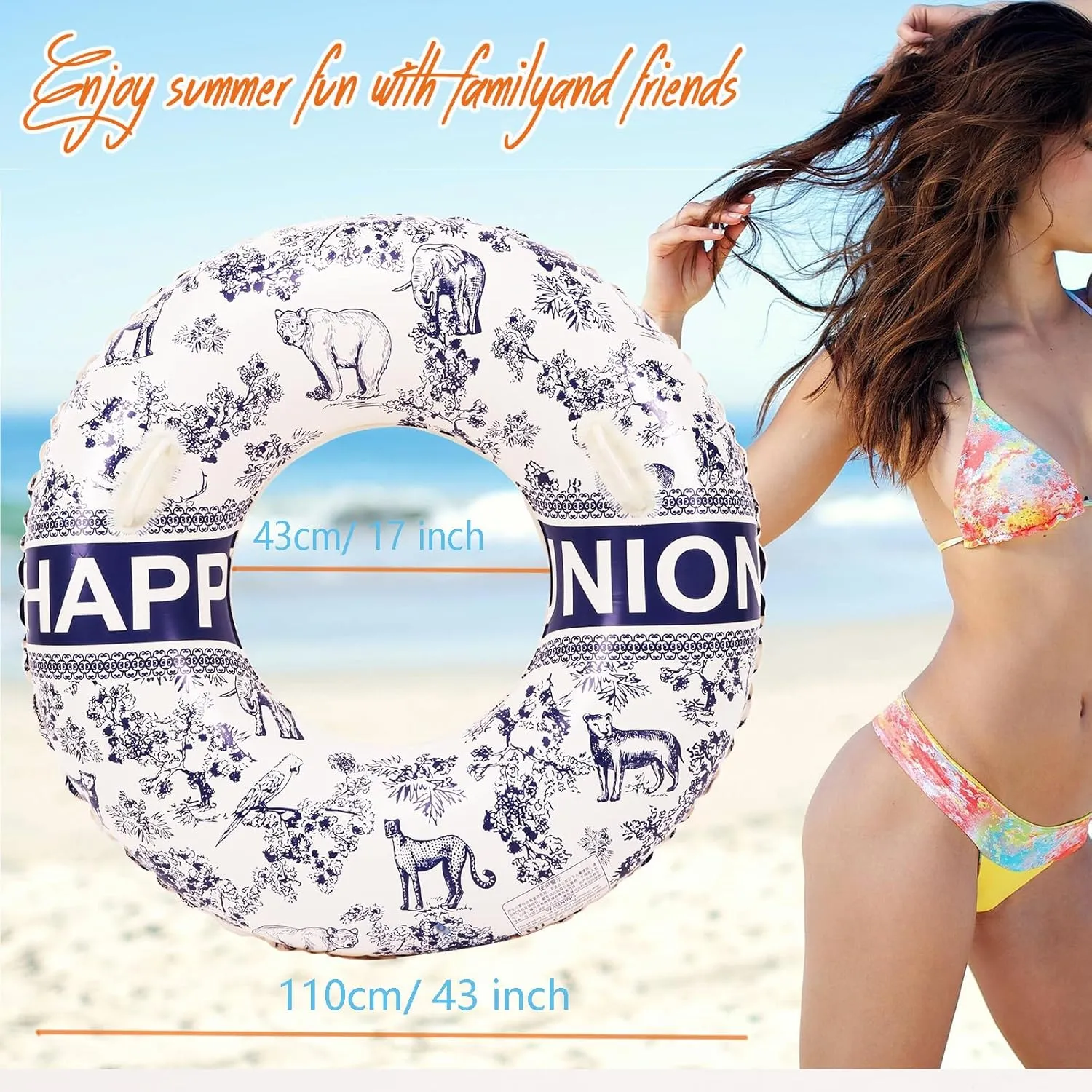 Large Swim Ring with Handles for Adults,43 Inch Classic Striped Pool Inner Tubes,Inflatable Pool Floats,Pool Floaties Adult Size for Summer Pool Party Beach