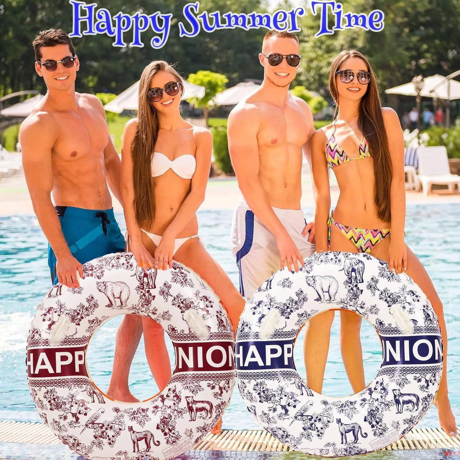 Large Swim Ring with Handles for Adults,43 Inch Classic Striped Pool Inner Tubes,Inflatable Pool Floats,Pool Floaties Adult Size for Summer Pool Party Beach