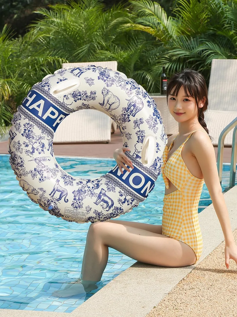 Large Swim Ring with Handles for Adults,43 Inch Classic Striped Pool Inner Tubes,Inflatable Pool Floats,Pool Floaties Adult Size for Summer Pool Party Beach