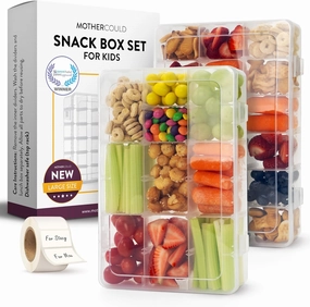 Large Kids Snack Box Containers Set of 2 -100 Labels, BPA-Free, Adjustable Compartments, Dishwasher Safe, Reusable Tray, Food Grade, Meal Prep Container, PARENT TESTED PARENT APPROVED AWARD (Clear)