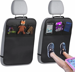 lebogner Back Seat Cover For Kids   3 Pocket Storage Organizer, 2 Pack X-Large Waterproof Kick Mats Backseat Protector, Car Seat Back Protectors For Vehicles To Protect From Dirt, Mud & Scratches