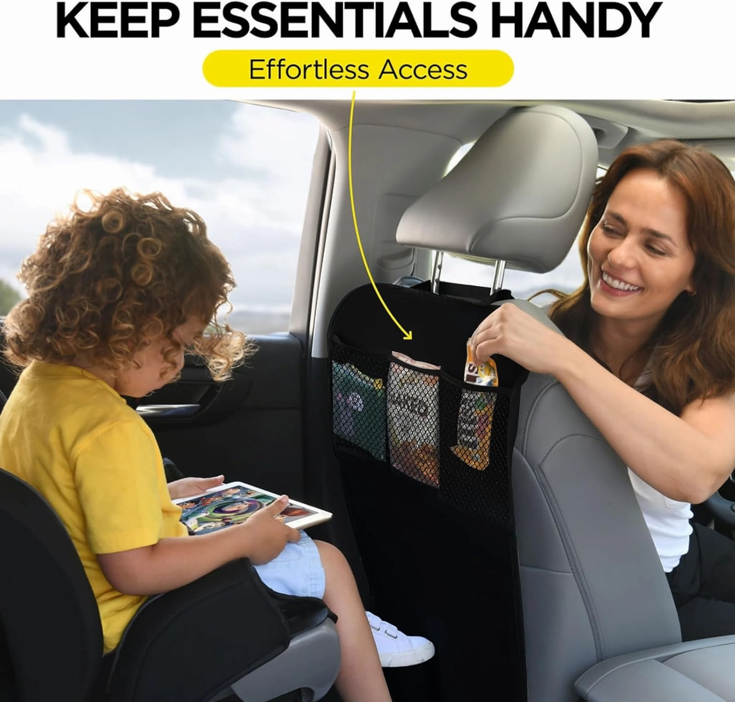 lebogner Back Seat Cover For Kids   3 Pocket Storage Organizer, 2 Pack X-Large Waterproof Kick Mats Backseat Protector, Car Seat Back Protectors For Vehicles To Protect From Dirt, Mud & Scratches