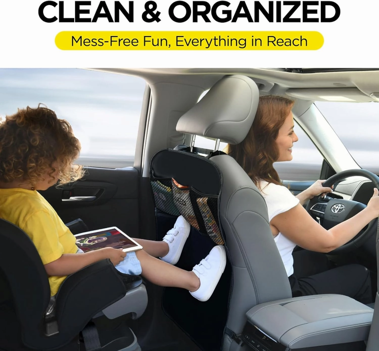 lebogner Back Seat Cover For Kids   3 Pocket Storage Organizer, 2 Pack X-Large Waterproof Kick Mats Backseat Protector, Car Seat Back Protectors For Vehicles To Protect From Dirt, Mud & Scratches