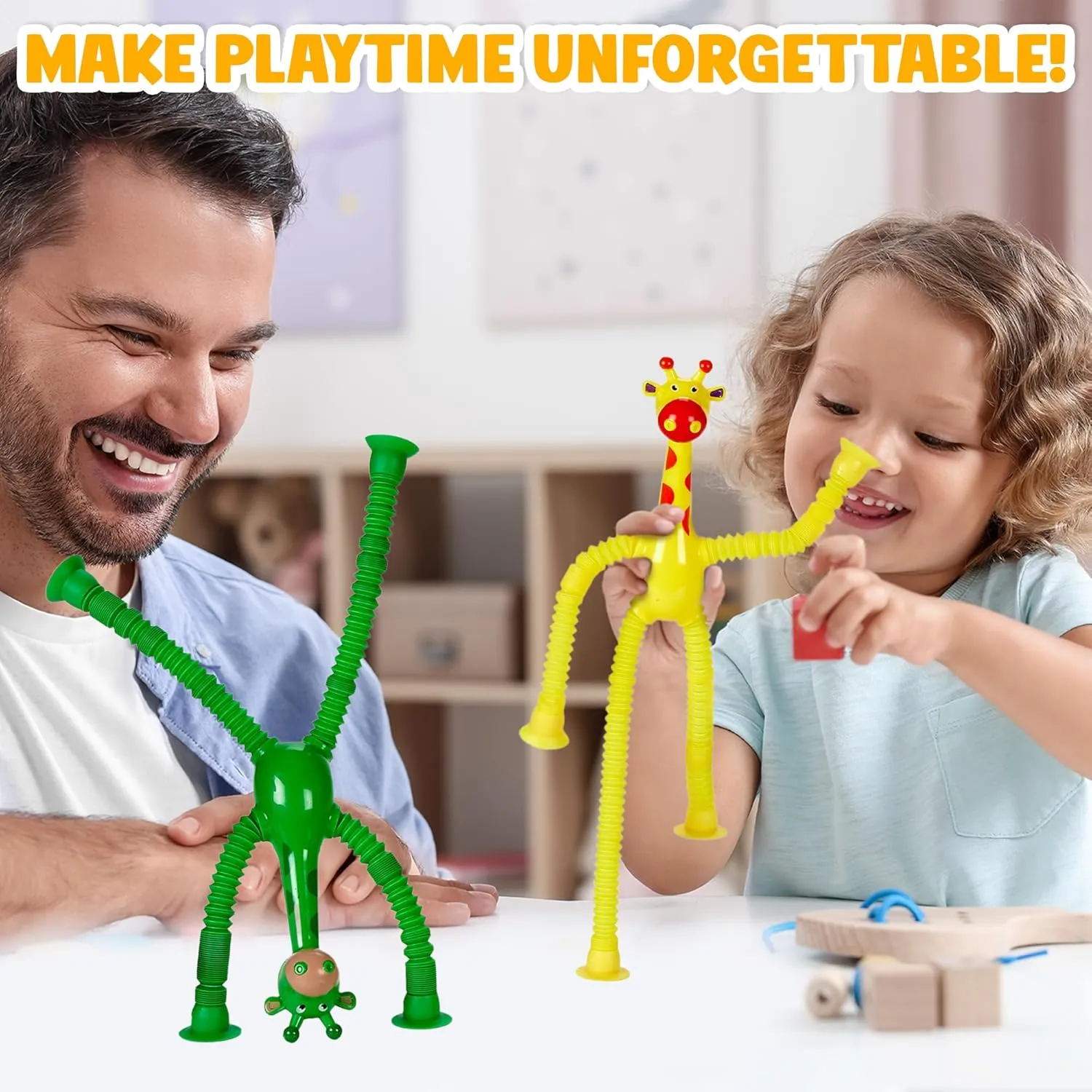 LED Telescopic Suction Cup Giraffe Toys 12PACK Shape Changing Educational Fidget Toys Child Fun Interaction Sensory Toys ADHD Autistic Stimulating Creative Learning - Anxiety Imaginative Play