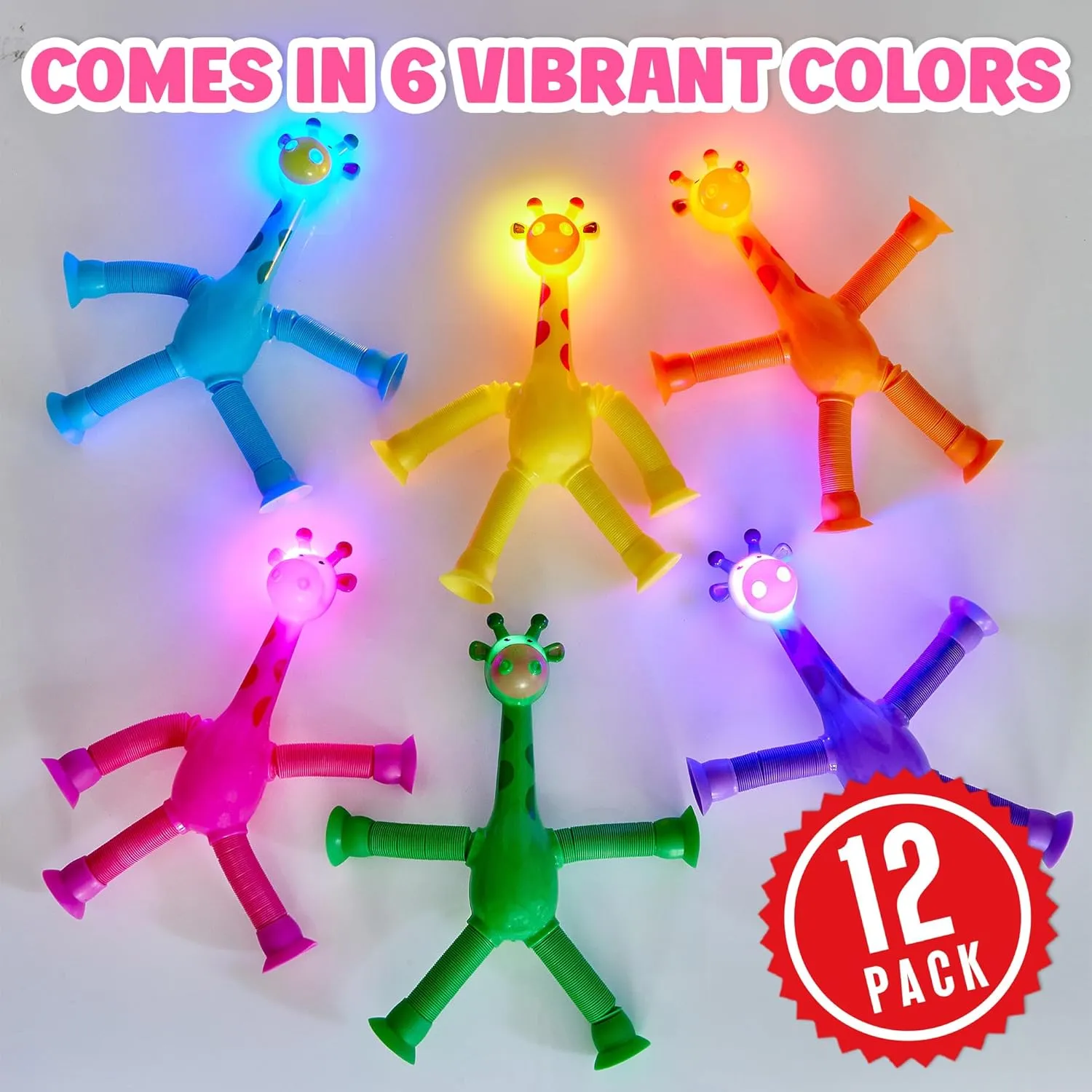 LED Telescopic Suction Cup Giraffe Toys 12PACK Shape Changing Educational Fidget Toys Child Fun Interaction Sensory Toys ADHD Autistic Stimulating Creative Learning - Anxiety Imaginative Play