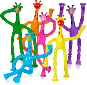 LED Telescopic Suction Cup Giraffe Toys 12PACK Shape Changing Educational Fidget Toys Child Fun Interaction Sensory Toys ADHD Autistic Stimulating Creative Learning - Anxiety Imaginative Play