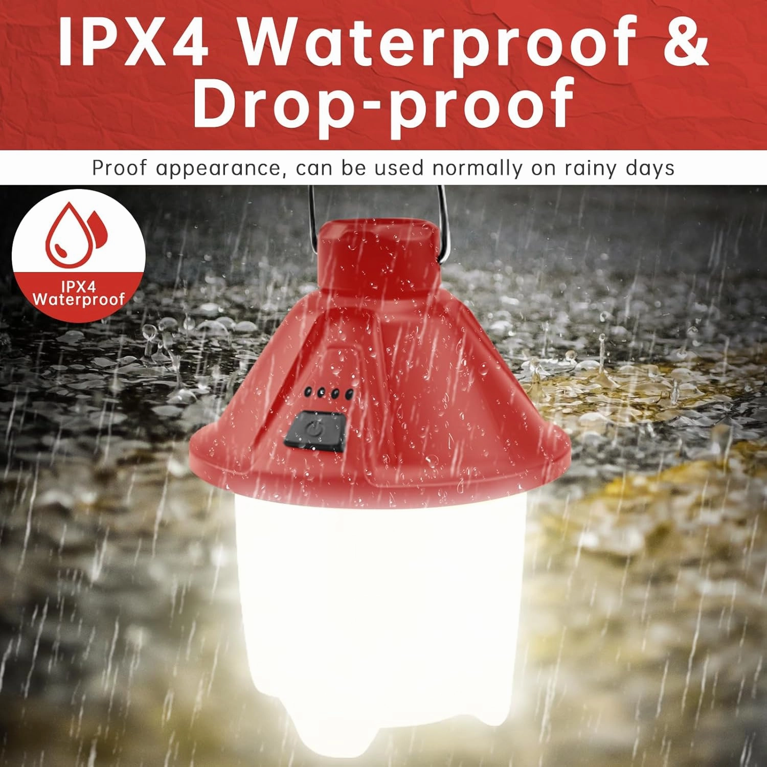 LED Camping Lantern Flashlight Rechargeable, Waterproof Survival Camping Lantern, Portable Tent Light with 5 Light Modes for Hurricane, Hiking, Power Outages (Red)