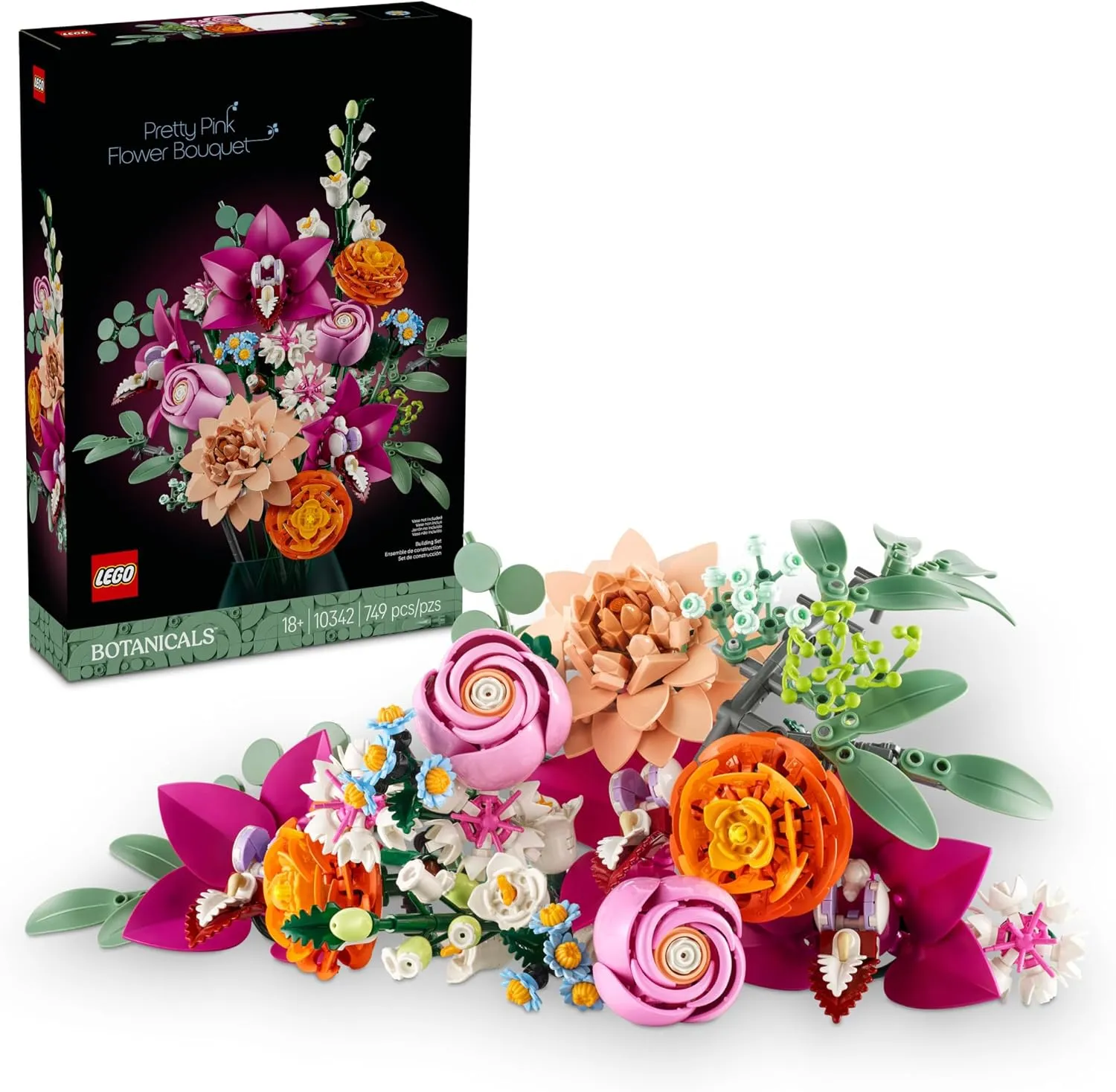 LEGO Botanicals Pretty Pink Flower Bouquet Building Set for Adults - Gift for Mother's Day - Artificial Flowers for Home Decor, Centerpieces for Tables - 10342