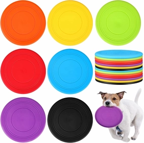 Leitee 56 Pieces Dog Flying Disc Silicone Toy Dog Indestructible Training Puppy Flyer for Small Medium Large Pet Outdoor Sport Toys, 7 Colors, 7 Inch