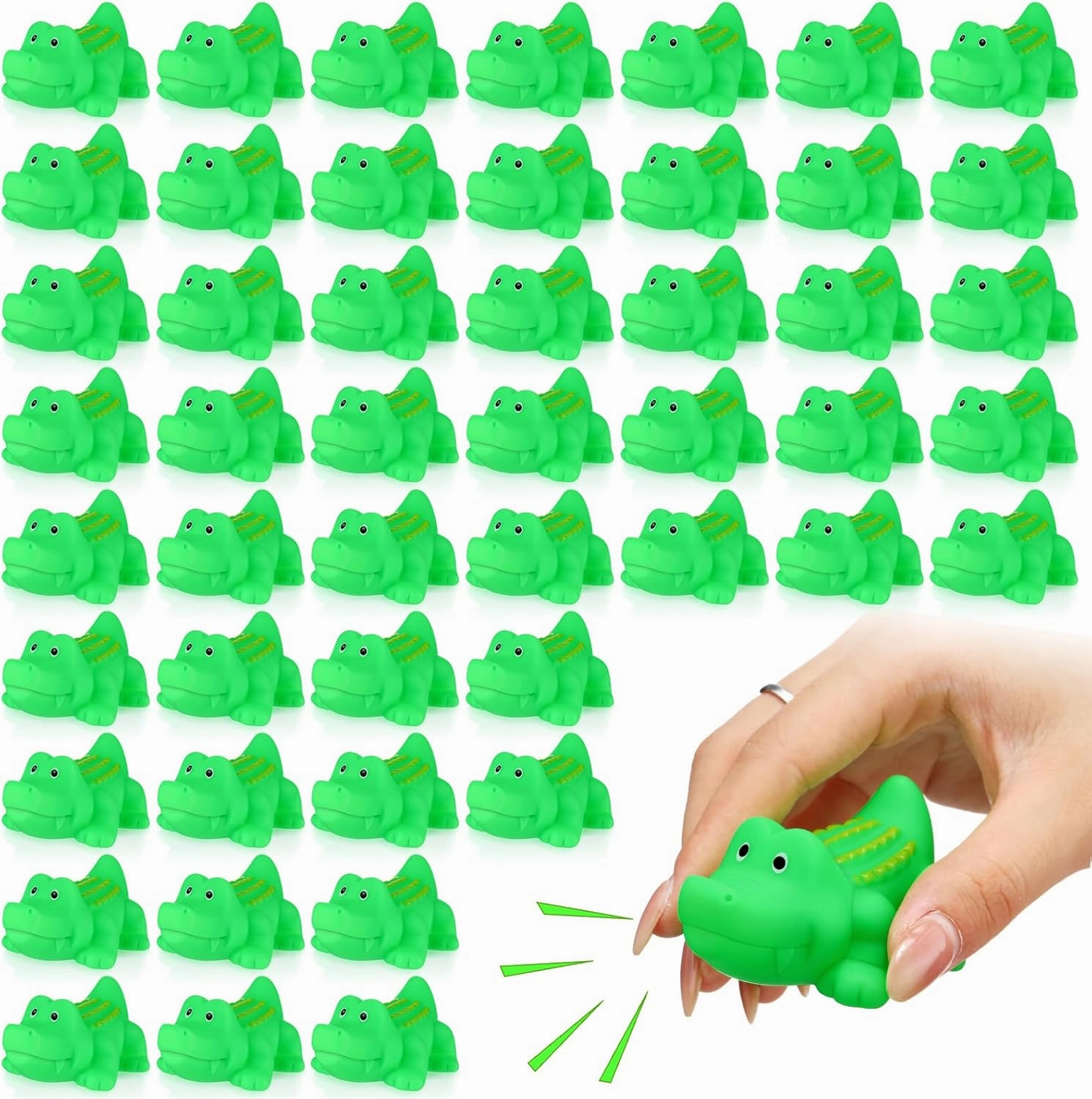 Lenwen 150 Pcs Rubber Crocodile Bath Toy Bulk Mini Alligator Toys Crocodile Bathtub Toys Float Squeak Toys for Summer Pool Parties Halloween Christmas Party Birthday Decoration, 2.8 x 1.3 x 1.3 Inch