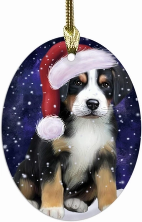 Let it Snow Greater Swiss Mountain Dog Oval Glass Christmas Ornament- 3.75" x 2.75" Oval Pet Decorative Hanging Ornaments for Christmas X-mas Tree Decorations, OGO53158