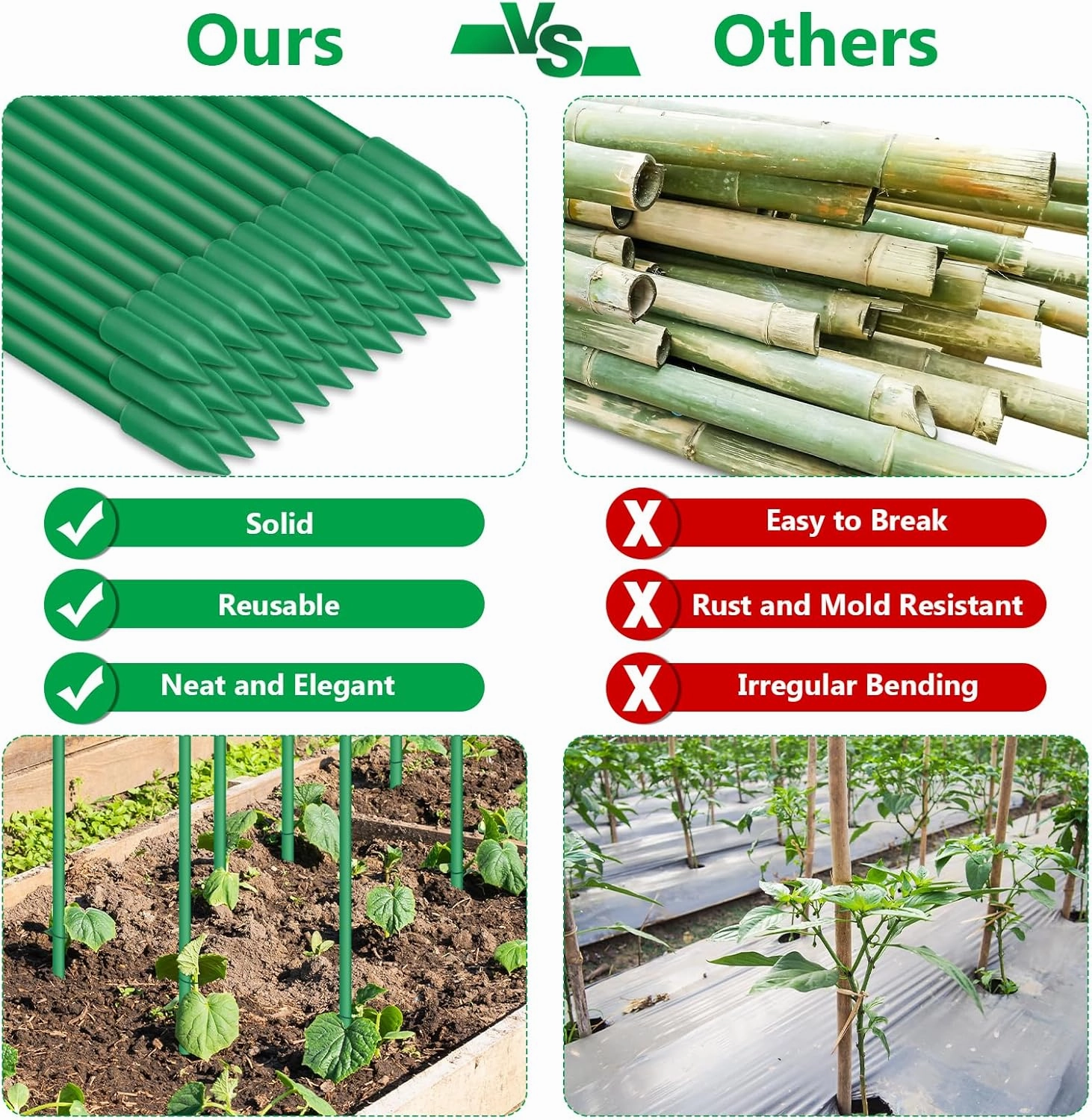 Lezmarket 80 Pack Garden Stakes(16" Each), Plant Support Stakes, DIY 4ft 5ft 6ft 7ft Sturdy Fiberglass Plant Sticks Support Garden Trellis for Growing Climbing Tomato Vegetables Flowers