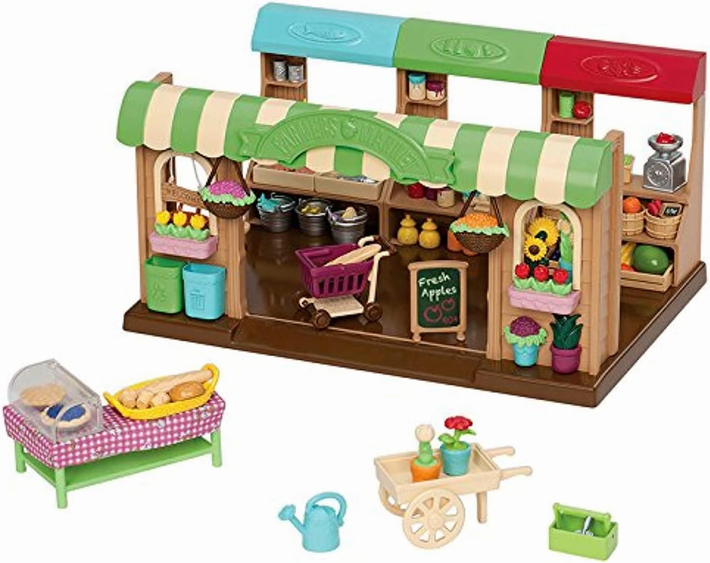 Li'l Woodzeez Store Playset – Hoppin' Farmers Market – 97pc Toy Market Set with Play Food and Shopping Accessories – Toys for Kids Aged 3 and Up