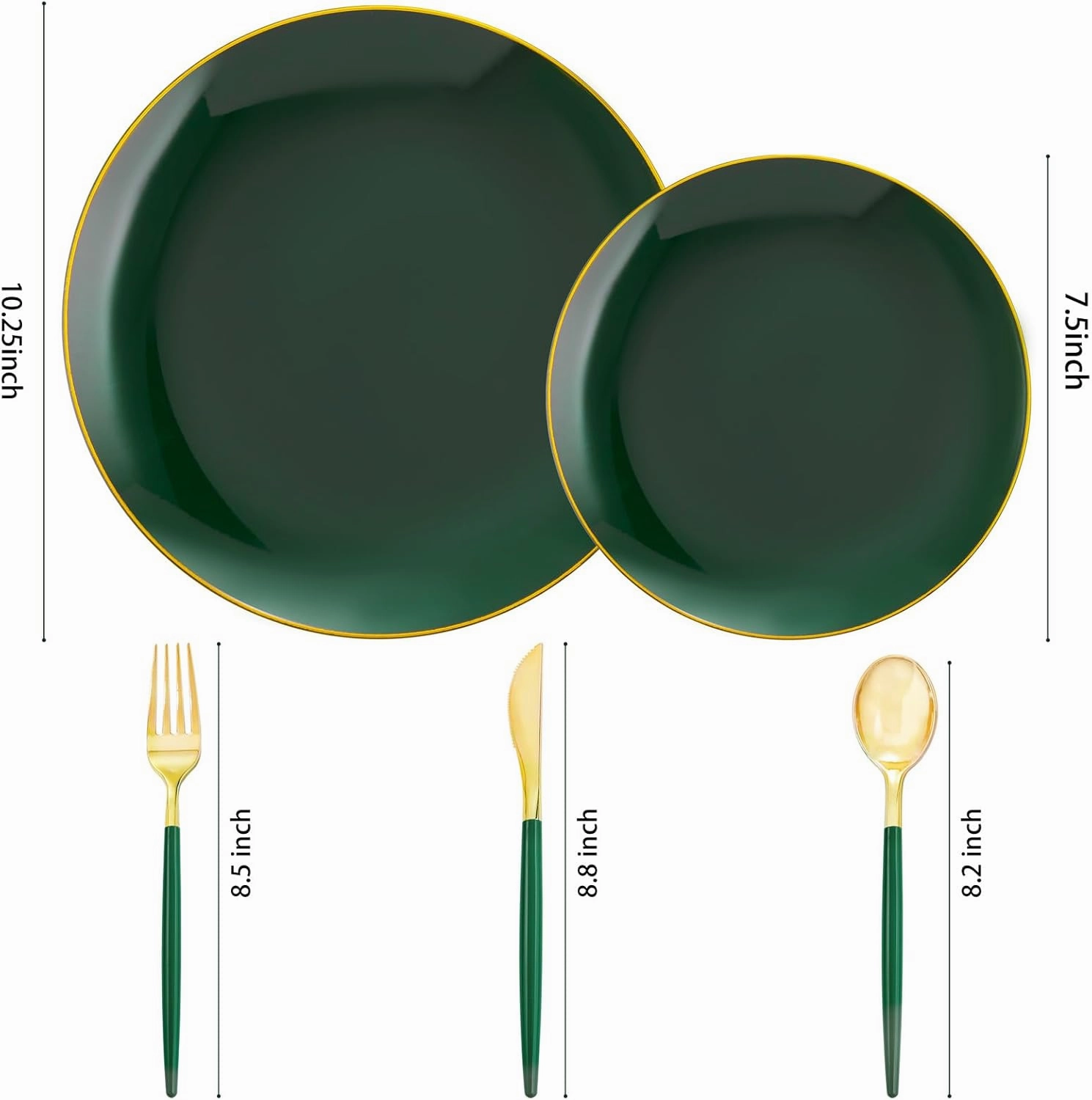 Liacere 150PCS Green Plastic Plates - Gold Plastic Silverware with Green Handle - Disposable Plates Include 30 Guests Plates, Forks, Spoons, Knives for Father's Day&Independence Day