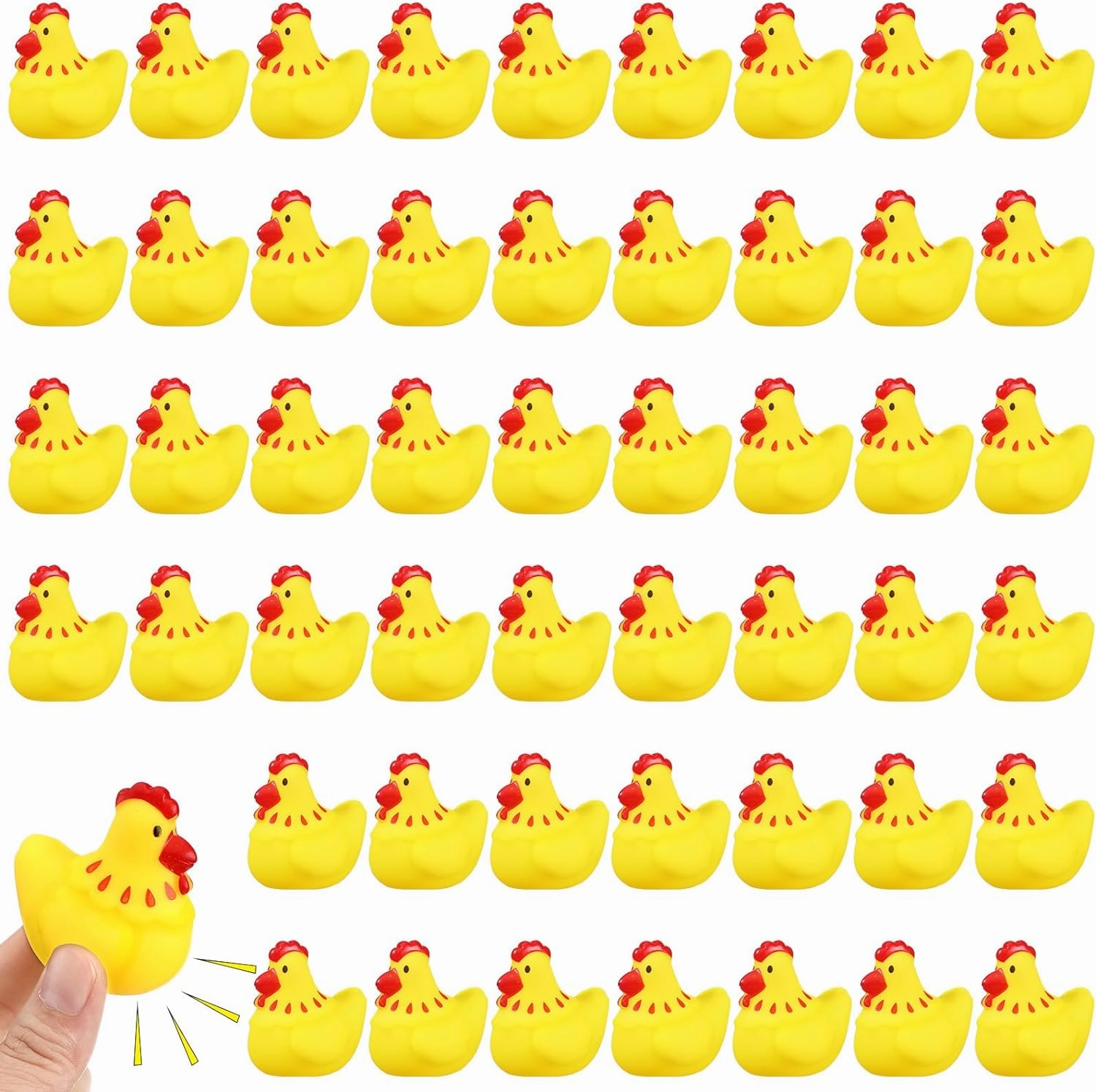 Libima 100 Pcs Rubber Chickens Bath Toy Bulk Mini Chicks Squeezable and Squeak Toys Yellow Floating Rubber Toy Swimming Pool Bathtub Toys for Boy Girl Shower Birthday Party Favors Gifts