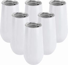 Lifecapido 6 Pack Stemless Double Insulated Champagne Flute Tumbler with Lid, 6 Oz Unbreakable Reusable Cocktail Champagne Toasting Glasses, Good Gift for Friends Family Christmas Birthday, White