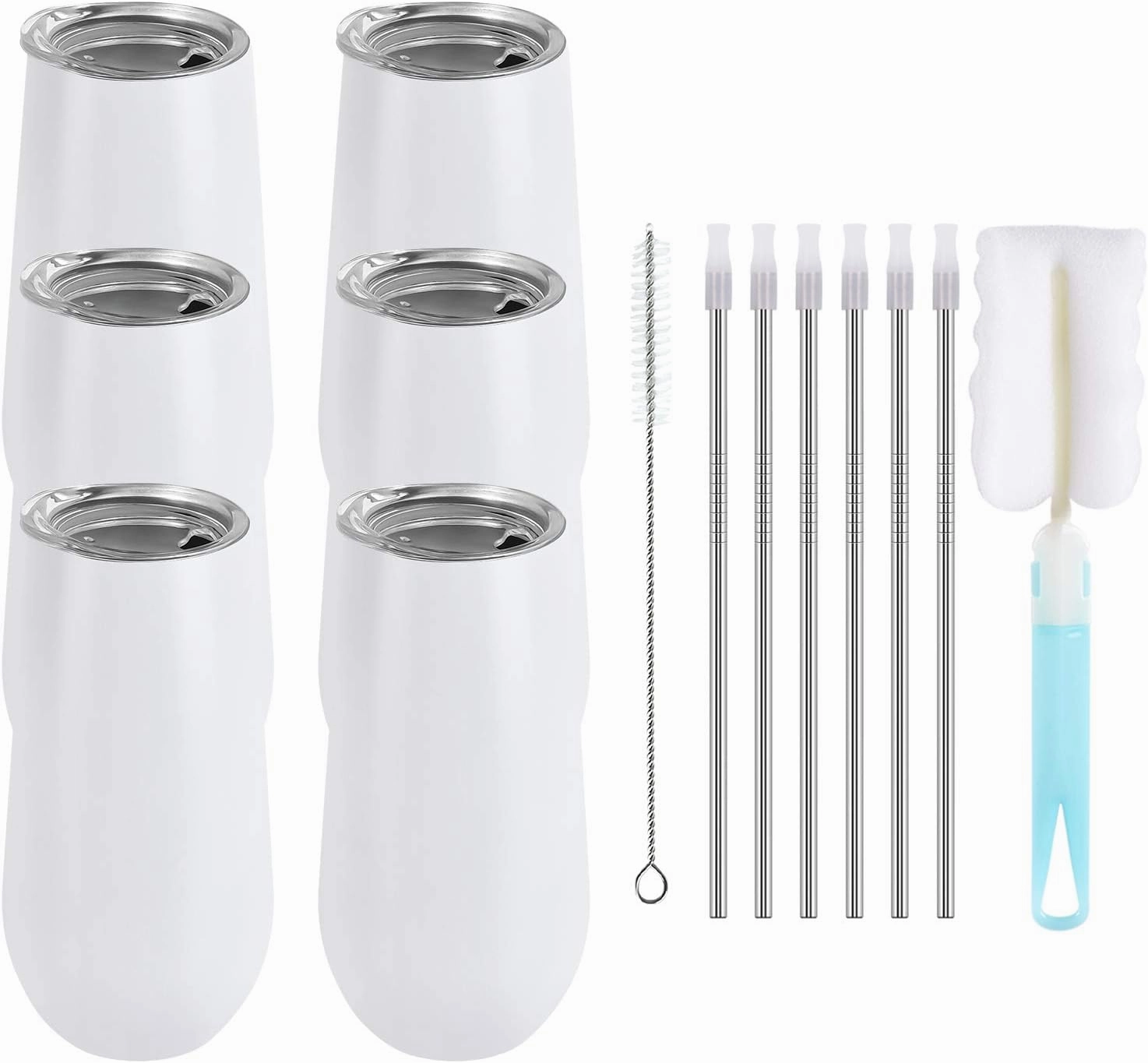 Lifecapido 6 Pack Stemless Double Insulated Champagne Flute Tumbler with Lid, 6 Oz Unbreakable Reusable Cocktail Champagne Toasting Glasses, Good Gift for Friends Family Christmas Birthday, White