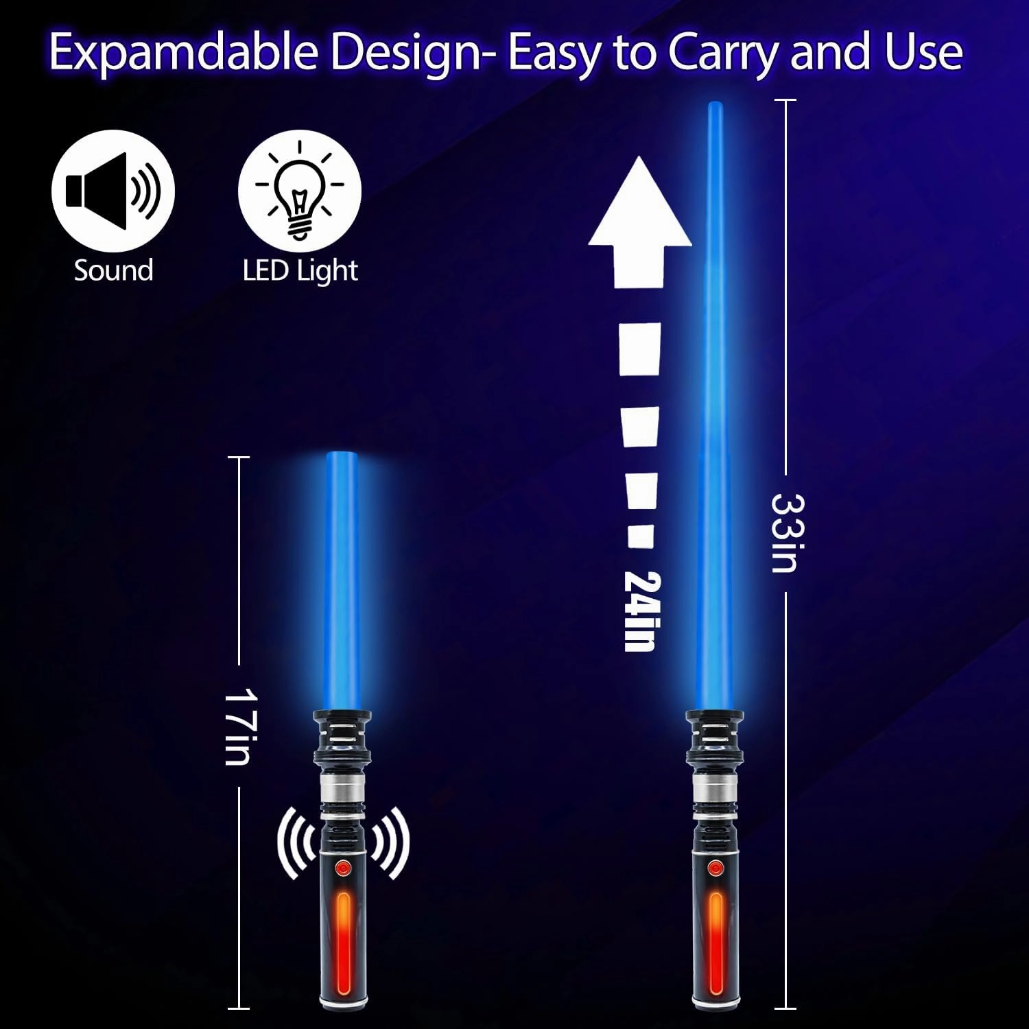 Light Up Saber for Kids, Blue Light Swords with FX Sound, Expandable Light Swords Set for Galaxy War Fighter Warriors Halloween Dress Up Parties (with Belt Clip)