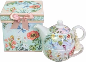 Lightahead Bone China Tea for One Set in Floral Design, in attractive Reusable Handmade Gift Box (With Ribbon)