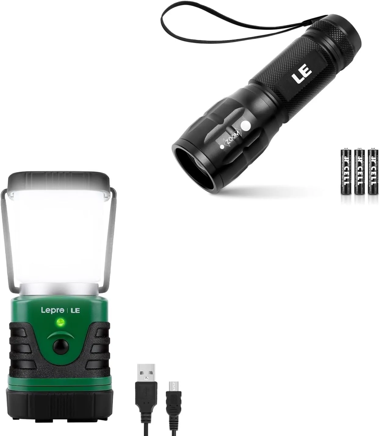 Lighting EVER Bundle – 2 Items：1000LM Rechargeable LED Camping Lantern & High Lumens LED Flashlights